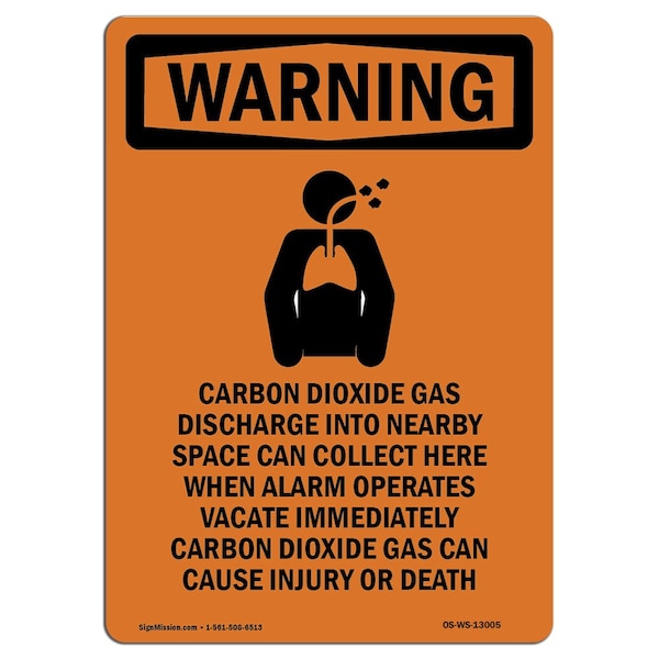 Safety Sign, OSHA WARNING, 18" Height, Carbon Dioxide Gas, Portrait, D-1218-V-13005